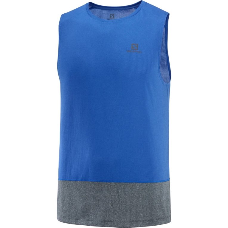 Blue / Grey Salomon Cross Run Men's Tanks | IE XT8294